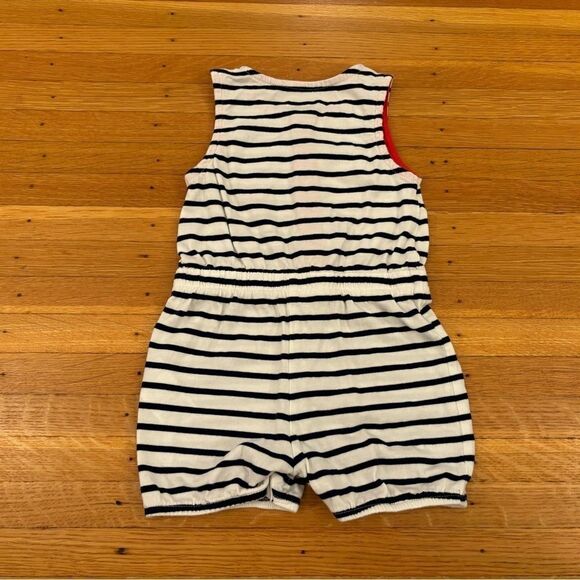 Baby Boden white/navy stripe romper - Picture 2 of 4